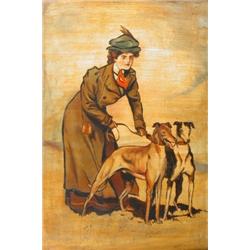 William Nicholson (19th Century) Portrait of a Lady in Edwardian Dress, with two Greyhounds inscrib.