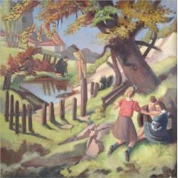 Francis Helps (20th Century) Children playing in a Landscape inscribed on the reverse "Francis Help.