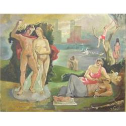 Patrick Morgan (American, 1904-1982) Dejeuner Sur L'Herbe signed lower left "Patrick Morgan" oil on.