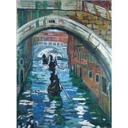 John Bratby, RA (1928-1992) Dark Blue Canal, Venice signed upper right oil on canvas, 122 x 90cm Ex.