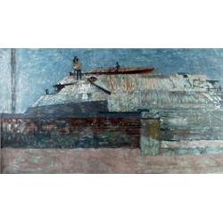 Alfred Heyworth (1926-1976) Moored Boats oil on canvas, 64 x 122cm Provenance: From the collection..