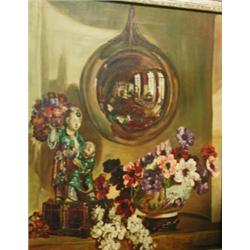 Herbert Davis Richter, RBA, RI, ROI (1874-1955) Still Life with a Mirror, Chinese Figures and Flowe.
