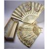 Image 1 : A late 19th century fan with bone sticks and flower painted silk leaf, 18.5cm long in 'Fred Penbert.