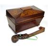 Image 1 : A George III specimen wood sarcophagus tea caddy, the corners of the top inlaid with triangles of r.