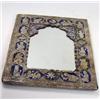 Image 1 : A white metal and blue enamel Qajar style mirror, the rectangular frame worked with an arch and blu.