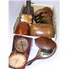 Image 1 : A collection of treen, to include: coquilla nut pomander, mahogany cased compass, combined brush an.