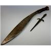Image 1 : A Gurkha kukhri, the curved leaf shaped blade with red wood handle, 50.5cm long together with a bro.