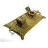 Image 1 : A mid Victorian brass inkstand, the two handled rectangular tray cast with Arabesques and supportin.