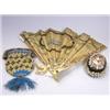 Image 1 : A 19th century fan, the silk leaf painted with musical trophy and on bone sticks, a beadwork purse,.