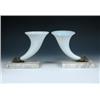 Image 1 : A pair of early 19th century opaline glass cornucopiae, the horn shapes held in ormolu ram's heads..