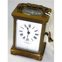 A Duverdrey and Blocquel carriage timepiece retailed by Munsey & Co. Ltd, Cambridge, the brass obis.