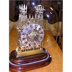 A 19th century York Minster skeleton clock, the eight day movement striking on a coiled rod, the th.