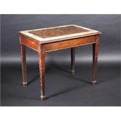 A 19th century mahogany centre table, the rectangular rouge breccia marble inset top with moulded e.