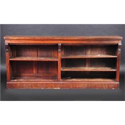 A 19th century mahogany floor standing open bookcase, the rectangular top above a plain frieze, car.