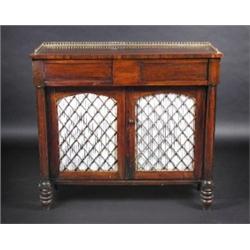 A William IV rosewood chiffonier, the rectangular top with pierced brass three quarter gallery abov.
