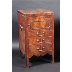 A George III mahogany night table, the moulded square twin flap top enclosing a well above a panell.