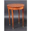 Image 1 : A 19th century satinwood and mahogany side table, the parquetry inlaid and crossbanded circular top.
