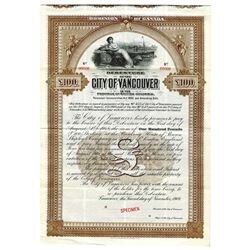 City of Vancouver, 1908 Specimen Bond