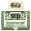 Image 1 : Republic Oil & Gas Corp., ca.1925-1930 Specimen Stock Certificate with Matching Proof Vignette.