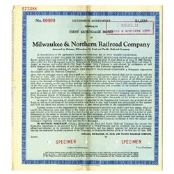 Milwaukee & Northern Railroad Co., 1934 Specimen Bond