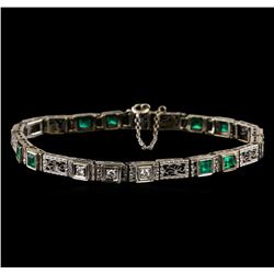 1.30 ctw Emerald and Diamond Bracelet - 18KT White Gold