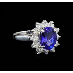 3.74 ctw Tanzanite and Diamond Ring - 14KT White Gold