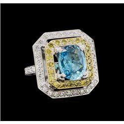 6.25 ctw Blue Zircon and Diamond Ring - 18KT White Gold