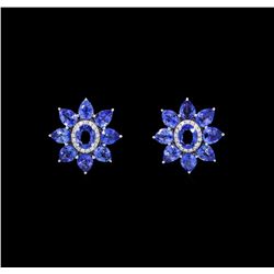 5.92 ctw Blue Sapphire and Diamond Earrings - 14KT White Gold