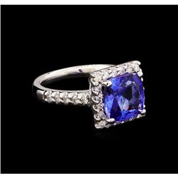 3.77 ctw Tanzanite and Diamond Ring - 14KT White Gold