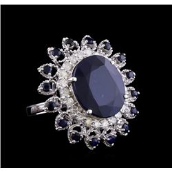 12.92 ctw Sapphire and Diamond Ring - 14KT White Gold