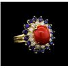 Image 1 : 14KT White Gold 3.70 ctw Coral, Sapphire and Diamond Ring