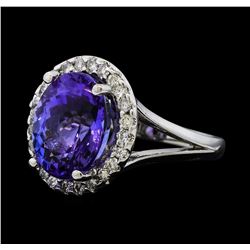 4.65 ctw Tanzanite and Diamond Ring - 14KT White Gold