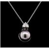 Image 2 : 0.33 ctw Pearl and Diamond Pendant - 14KT White Gold