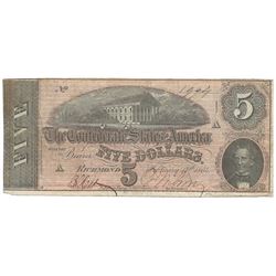 1864 $5 Confederate States of America Note