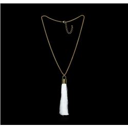 Silk Tassel Square Pendant Necklace - Gold Plated