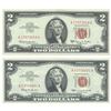 Image 1 : 1963 $2 Uncirculated Red Seal Bill Lot of 2