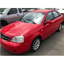 2005 CHEVROLET OPTRA LS, 4 DOOR SEDAN, RED, VIN # KL1JK59Z25K212074