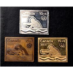 Set of three Canada Post 1976 prototypes for the Olympic stamp replica program