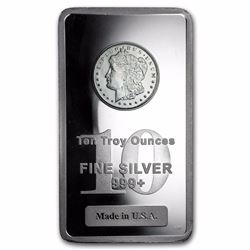 10 oz .999 Pure Silver Bar - Morgan Dollar Design