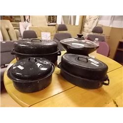 ELECTRIC WOK & 4 ENAMEL ROASTING PANS WITH LIDS