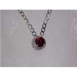 NECKLACE - ROUND FACETED RICH DEEP RED/BROWN GARNET & ROUND FACETED DIAMOND IN STERLING SILVER SETTI