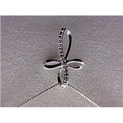 NECKLACE - 2 ROUND FACETED WHITE DIAMONDS IN STERLING SILVER CROSS DESIGNED SETTING - RETAIL ESTIMAT