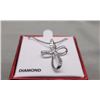 Image 2 : NECKLACE - 2 ROUND FACETED WHITE DIAMONDS IN STERLING SILVER CROSS DESIGNED SETTING - RETAIL ESTIMAT
