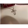 Image 4 : NECKLACE - 2 ROUND FACETED WHITE DIAMONDS IN STERLING SILVER CROSS DESIGNED SETTING - RETAIL ESTIMAT