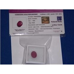 GEMSTONE - 3.8 CT OVAL FACETED RED RUBY- INCLUDES CERTIFICATION - RETAIL ESTIMATE $400