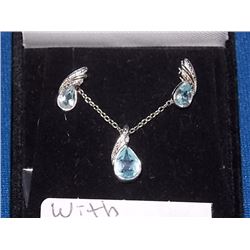 NEW EARRINGS & NECKLACE SET - NEW 2.5CT PEAR FACETED BLUE TOPAZ & DIAMONDS IN STERLING SILVER SETTIN