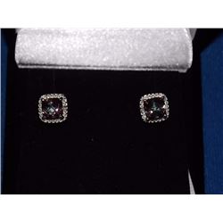 EARRINGS- NEW 2 CTW PRINCESS FACETED MYSTIC TOPAZ & DIAMOND IN STERLING SILVER SETTINGS - INCLUDES C