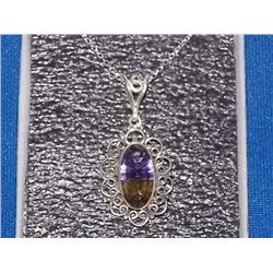 NECKLACE - CUSTOM MADE LARGE AMETRINE BAZEL SET IN STERLING SILVER - RETAIL ESTIMATE $200