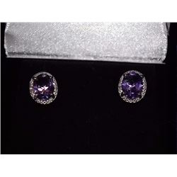 EARRINGS - NEW 3.5 CTW AMETHYST & ROUND FACETED DIAMONDS IN STERLING SILVER SETTING - INCLUDES CERTI