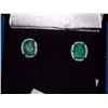 Image 1 : EARRINGS - NEW 3.8 CTW OVAL FACETED EMERALDS & ROUND FACETED DIAMONDS IN STERLING SILVER SETTING - I